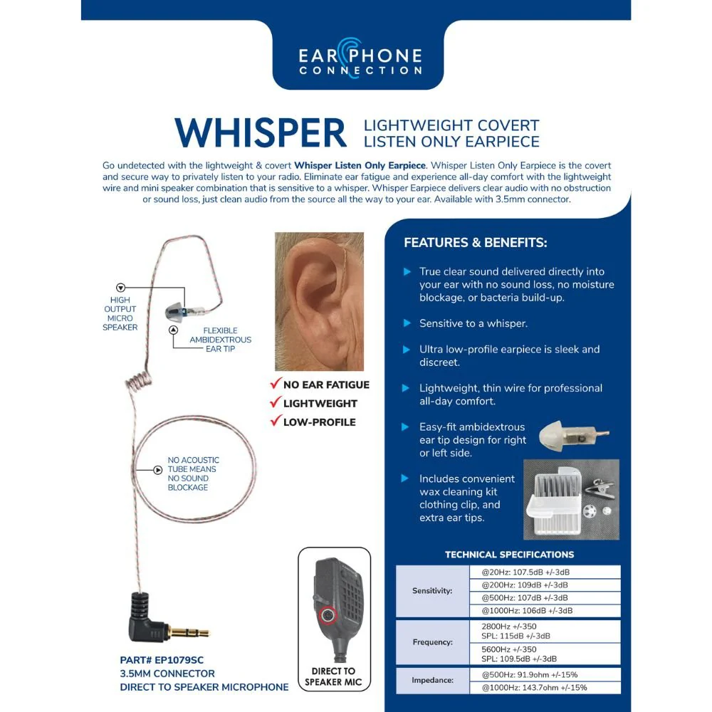 WHISPER, Covert Listen Only, 3.5mm (EP1079SC), Tubeless - Image 2