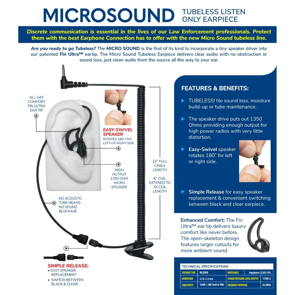 Micro Sound Tubeless Listen Only Earpiece, 3.5mm (EP-MS1A-B) - Image 3